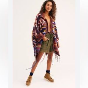 Free People Colorful Knit Poncho with Fringe